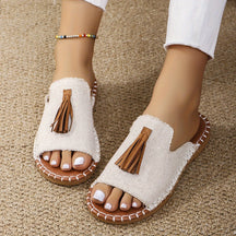 Chinelo De Verão Casual Com Detalhe De Franja Para Mulheres, Confortável E Leve Para Uso Ao Ar Livre Na Praia.