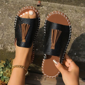 Chinelo De Verão Casual Com Detalhe De Franja Para Mulheres, Confortável E Leve Para Uso Ao Ar Livre Na Praia.