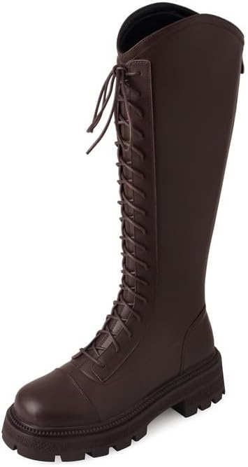 KAGAA Botas femininas plataforma de zíper de couro de vaca com biqueira redonda, salto de bloco com botas de cano alto quentes feitas à mão de 5 cm para mulheres ty031-1s