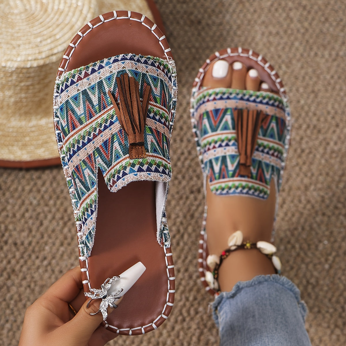 Chinelo De Verão Casual Com Detalhe De Franja Para Mulheres, Confortável E Leve Para Uso Ao Ar Livre Na Praia.