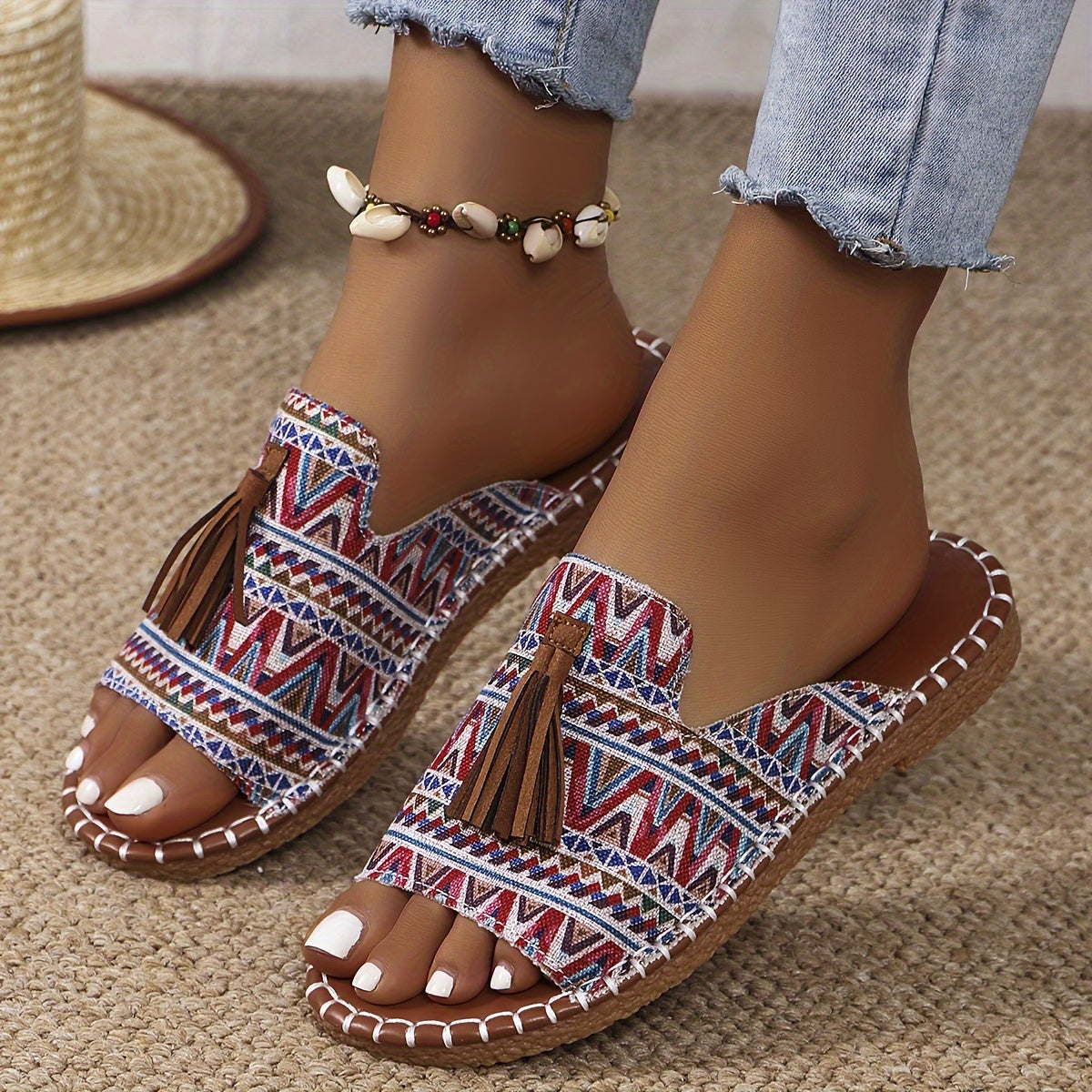 Chinelo De Verão Casual Com Detalhe De Franja Para Mulheres, Confortável E Leve Para Uso Ao Ar Livre Na Praia.