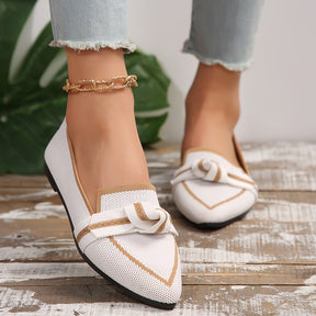 Sapatos de design feminino com nó, sapatos de ponta de moda em malha para deslizar, sapatilhas confortáveis e respiráveis para uso diário