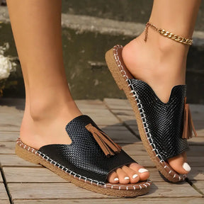 Chinelo De Verão Casual Com Detalhe De Franja Para Mulheres, Confortável E Leve Para Uso Ao Ar Livre Na Praia.