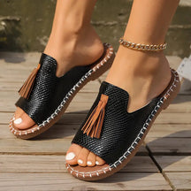 Chinelo De Verão Casual Com Detalhe De Franja Para Mulheres, Confortável E Leve Para Uso Ao Ar Livre Na Praia.